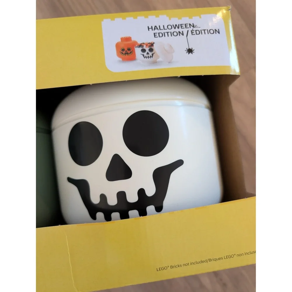 LEGO Halloween Small Storage Head Skeleton Zombie Stackable Organizer Bin 2 Pack